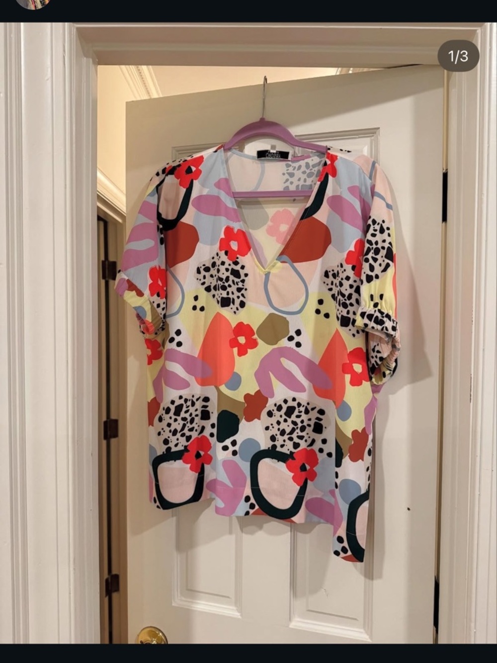 CROSBY by Mollie Burch Multicolor Abstract Floral V-Neck Blouse